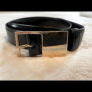 Gucci Vintage Black Leather Belt & Gold Buckle.
